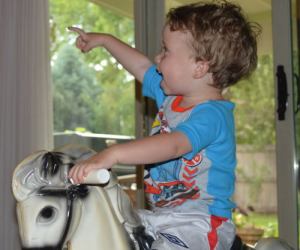 Van riding his horse that's at least as old as his daddy!