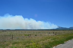 Smoke coming over the Spanish Peaks from the East Peak fire